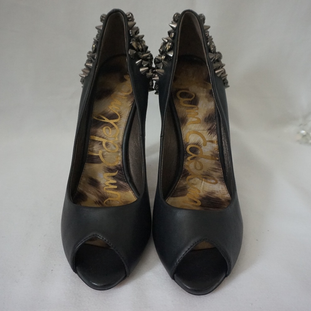 Sam Edelman - Black Leather Peep Toe Spike Heels